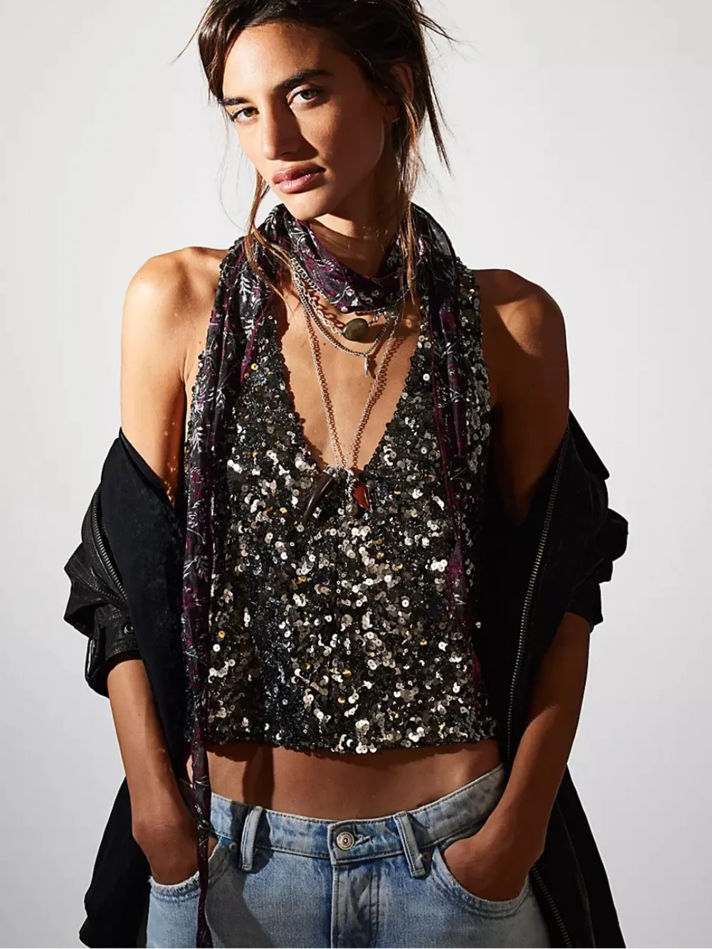 Free People Faye Shine Sequins Vest